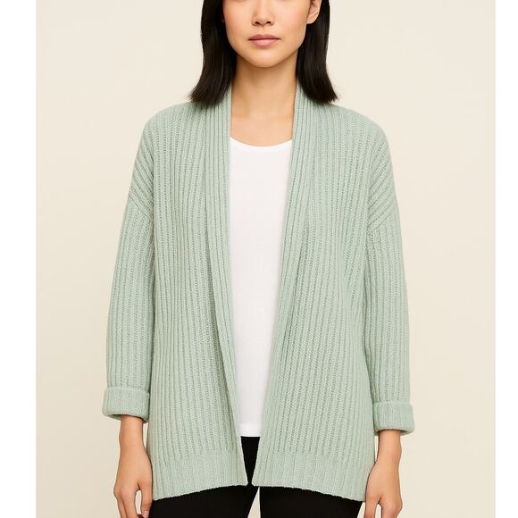 Eileen Fisher Ribbed Knit Organic Cotton Cardigan Sweater - Picture 1 of 8